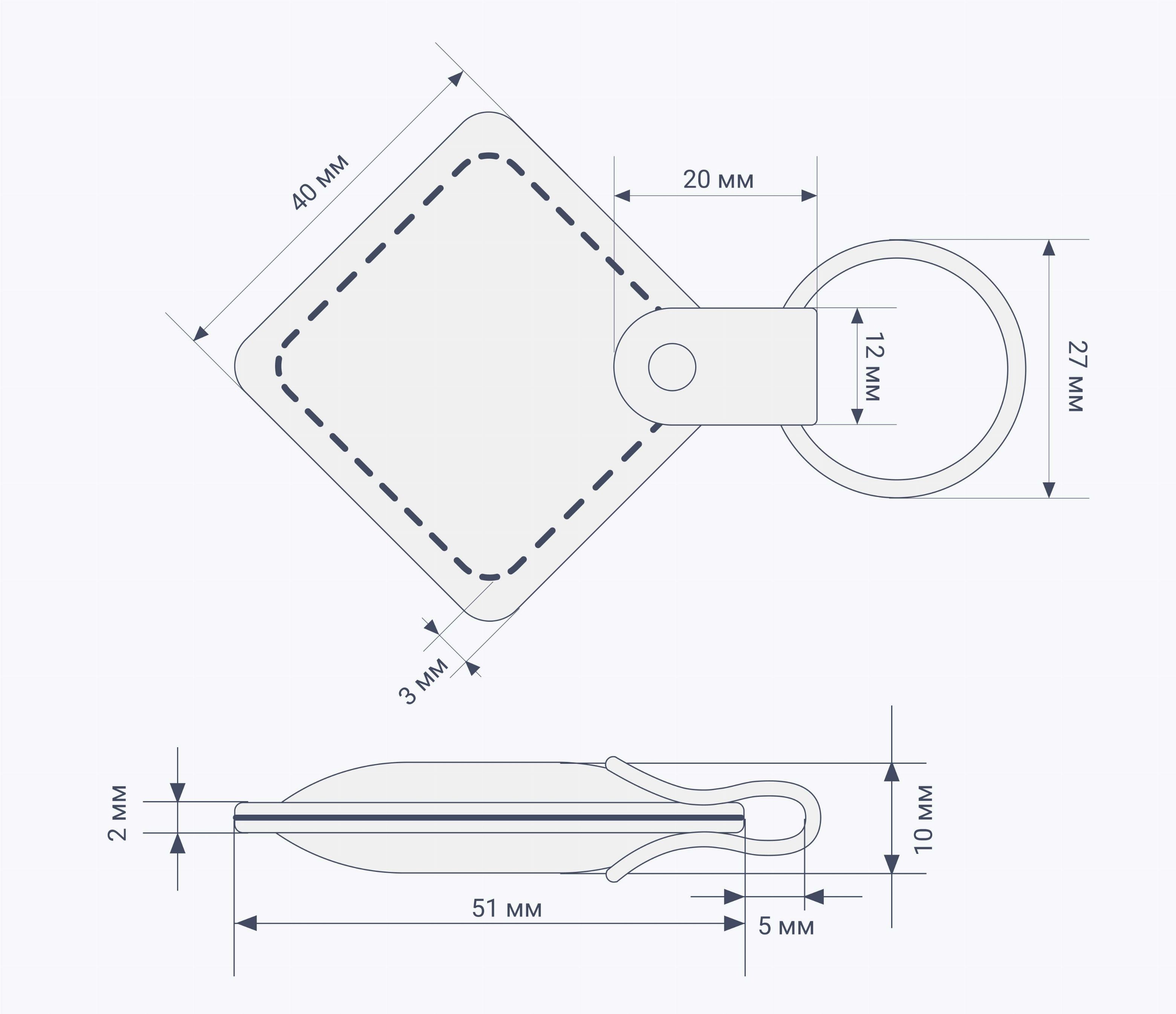 Кожаные RFID-брелоки NEOKEY® с чипом и вашим логотипом в форме ромба схема Кожаные RFID-брелоки NEOKEY® с чипом и вашим логотипом в форме ромба